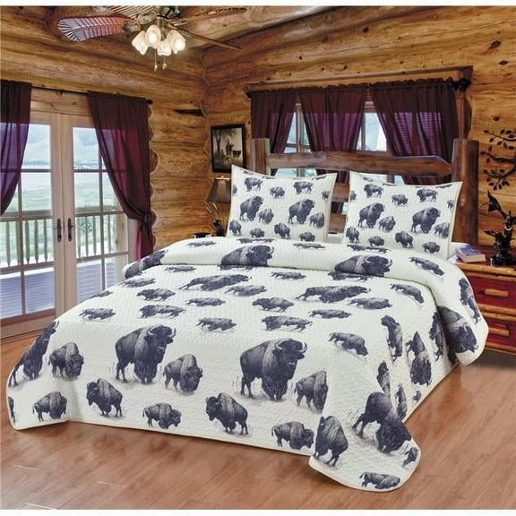 De Leon Collections 63850 Echo of the Wild West Southwestern Bison Buffalo Decorative Plush Microfiber Quilt Bedding Set / Size: Queen Quilt