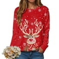 thumbnail image 5 of Womens Sweatshirts Christmas Cute Long Sleeve Reindeer Print Crewneck Pullover Sweatshirt Graphic Winter Loose Casual Xmas Women's Sweatshirt Red L, 5 of 6