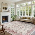 thumbnail image 2 of Wellber Vintage Rugs Fluffy Floral Area Rug Soft Carpet for Living Room Bedroom Home Decor,4'x6',Light Red, 2 of 7