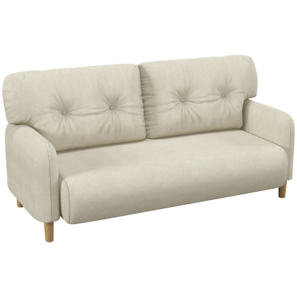 HOMCOM 58" Loveseat Sofa for Bedroom 2 Seater Couch w/ Back Cushions Beige