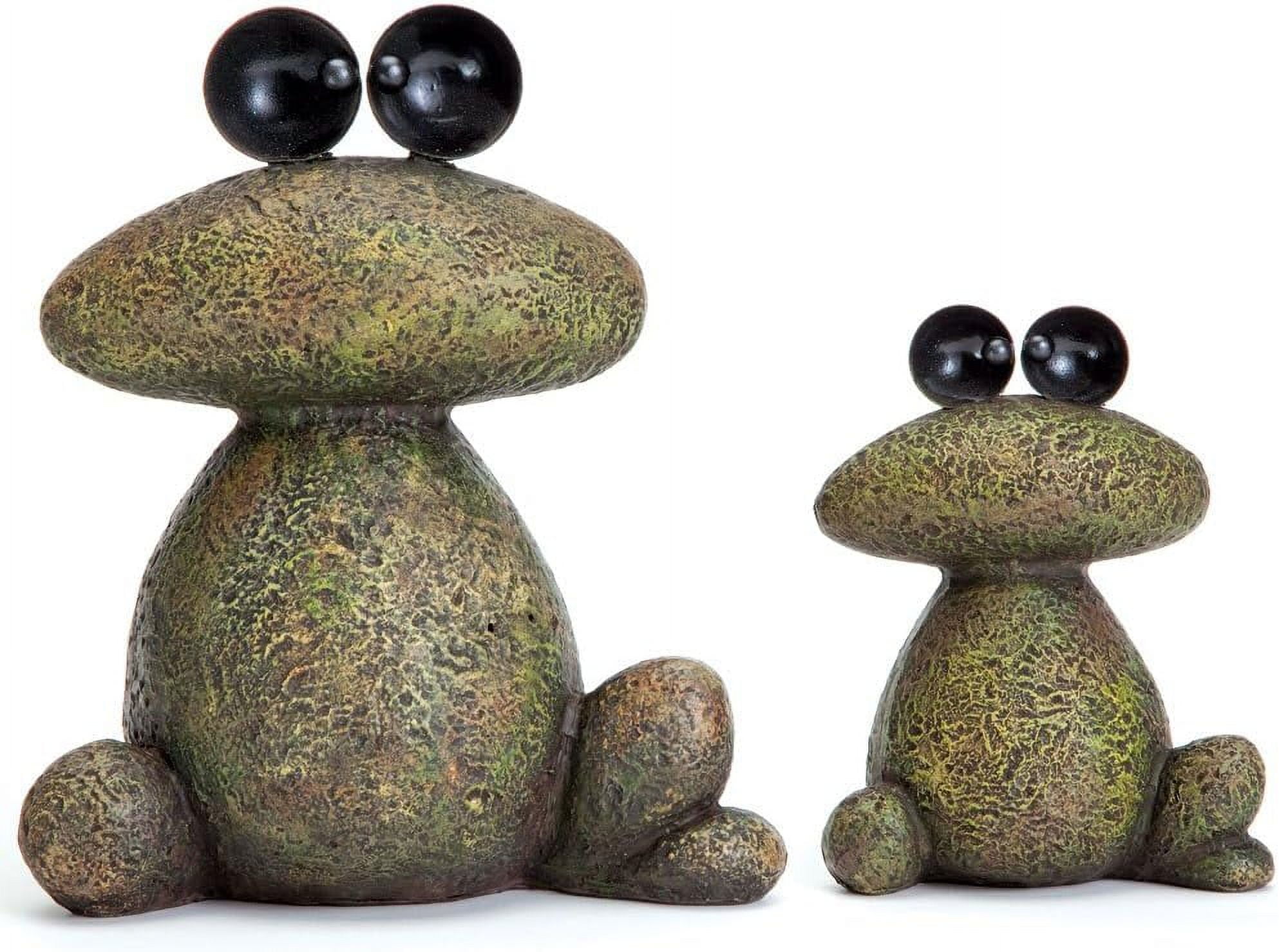 Bits and Pieces Two Frogs Garden Sculptures Set — Waterproof Polyresin Lawn and Patio Decor, Minimalist Stacked-Stone Design, Large and Small Frog Statues