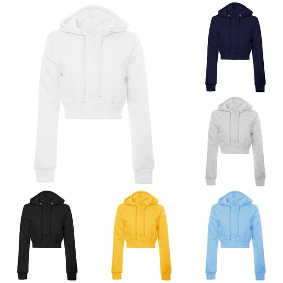 CAIVO Hoodies For Women Solid Color Casual Basic Long Sleeve Zip Up Crop Hoodie Jacket Running Sweatshirts