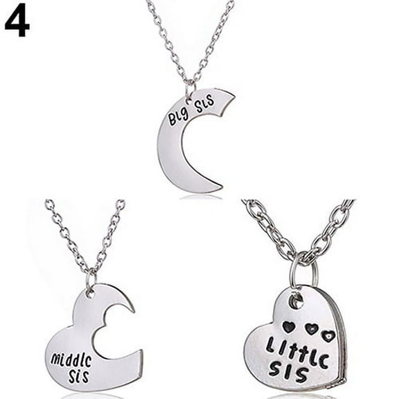 opvise Broken Heart Sisters Matching Big Middle Little Sister Letter Carved Love Necklace