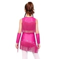 thumbnail image 2 of Aiihoo Kids Girls Tassel Jazz Dance Outfits Fringe Sequin Tops Skirt with Built-in Shorts And Oversleeves Western Cowgirl Wear Hot Pink 14, 2 of 7