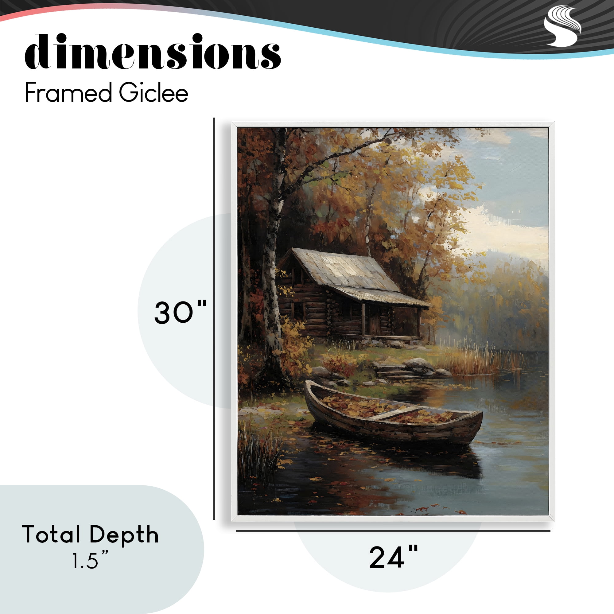 Autumn Cabin Canoe with Leaves White Framed Giclee Art, design by Arlington Prints