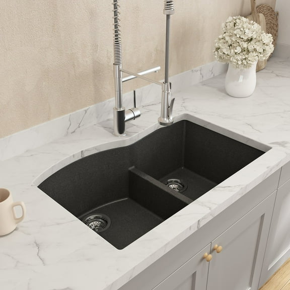 Bocchi 1602-505-0126 Campino Duo 33" Undermount Double Basin Granite Kitchen Sink - Black