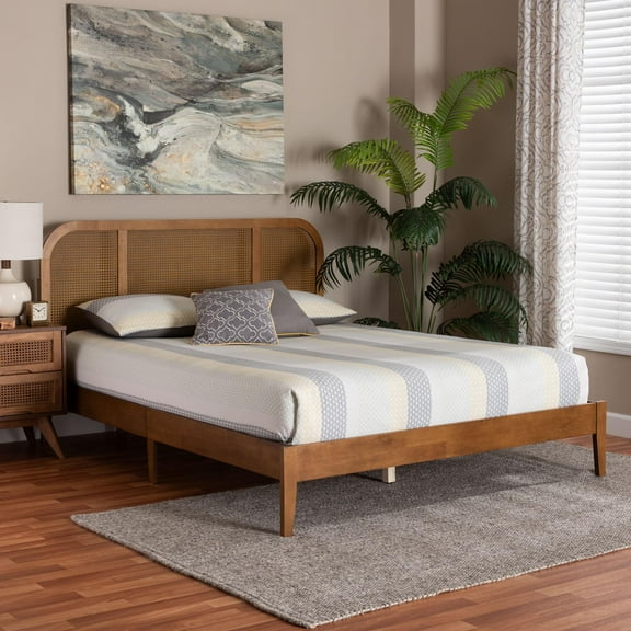 Baxton Studio Fleur Mid-Century Platform Bed, Queen, Walnut Brown