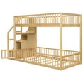 thumbnail image 5 of Harper & Bright Designs Twin Over Twin Floor Bunk Bed with Storage Stairs, Twin Size Wooden Bunk Bed Frame with Guardrail, Natural, 5 of 13