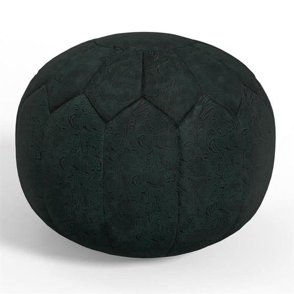 Simpli Home Simpli Home Drury Boho Round Pouf in Teal Patterened Genuine Leather