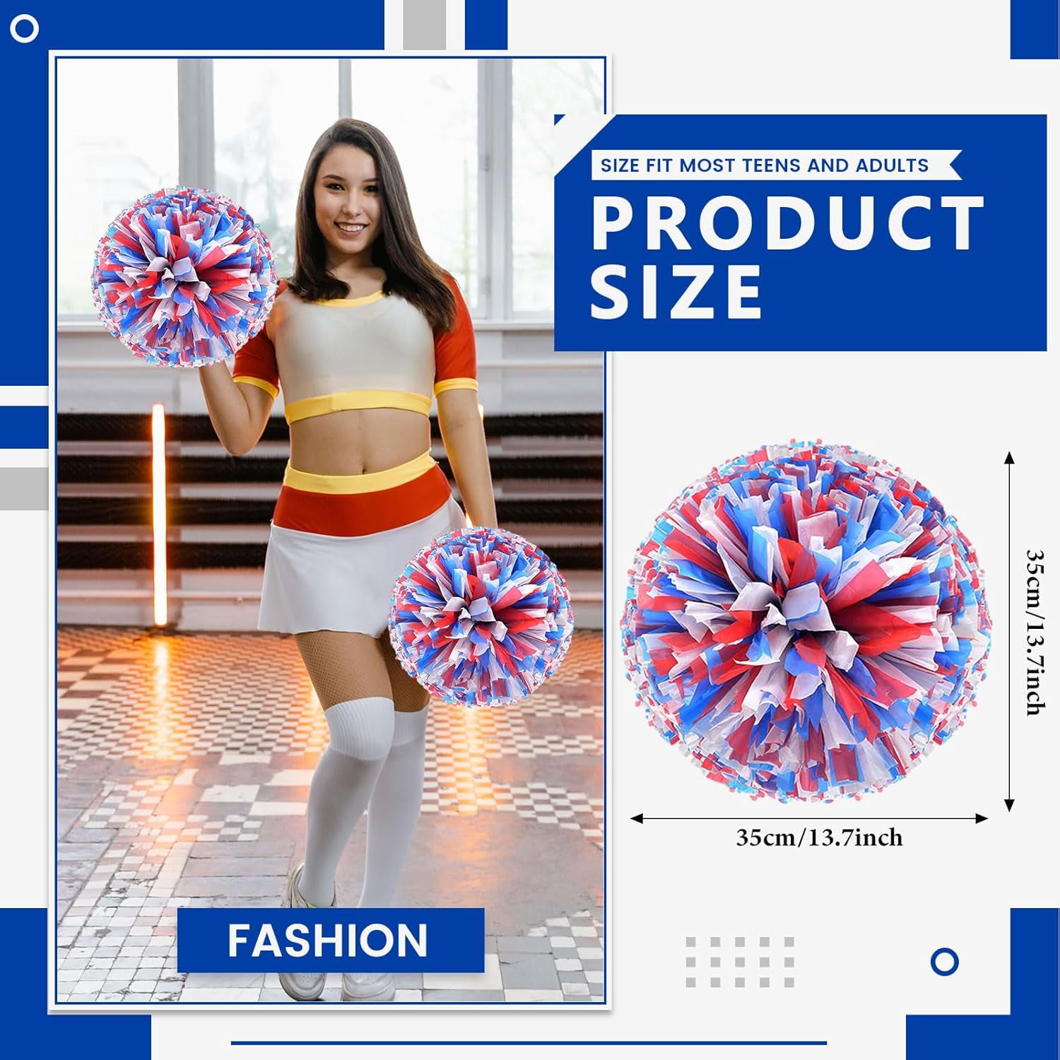 12 PCS pom poms Cheerleading,13.8inch Sports Team Spirits Cheering Squad Dance Training with Handle Rings