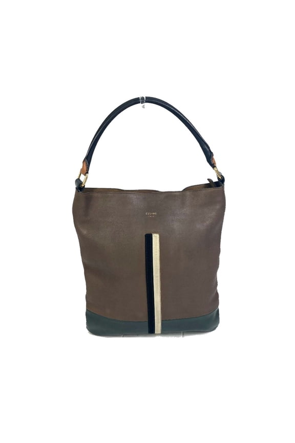 Pre-Owned CELINE bicolor stripes Bag Tote Bag shawl Shoulder Bag Brown (Good)