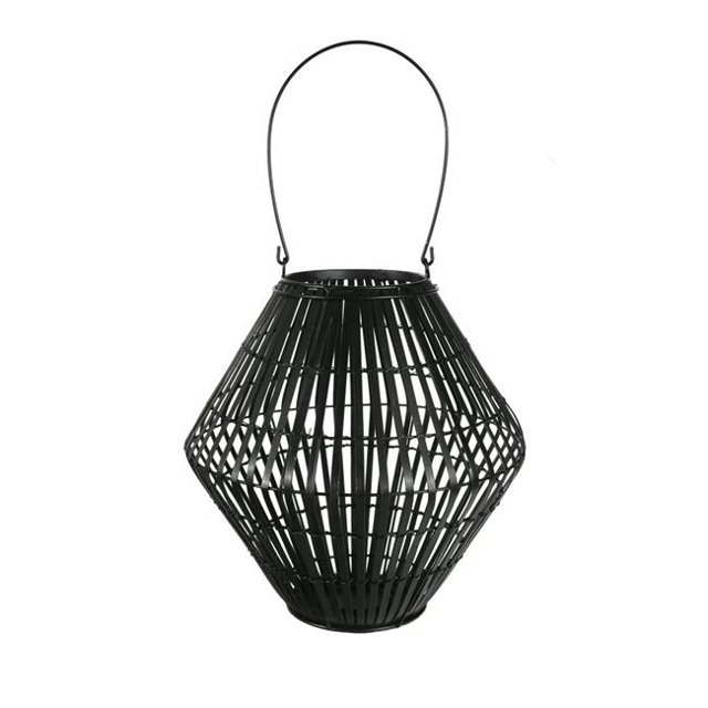 Benjara BM208299 Small Bellied Shape Bamboo & Metal Frame Lantern - Black