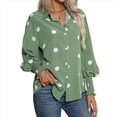 thumbnail image 1 of Camisas de Lunares para Mujer, Blusas Extragrandes de Larga con Puños Fruncidos y Cuello, Blusas de Trabajo Verde M, 1 of 10