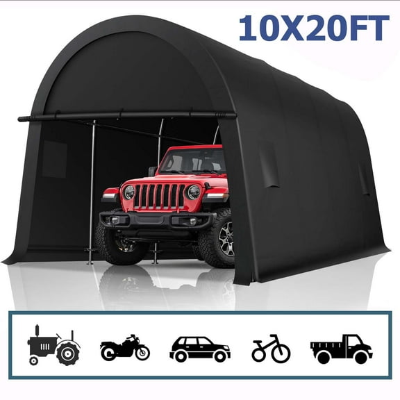 HOTEEL 10×20 ft Heavy Duty Carport Outdoor Metal Car Tent with Metal Frame and Round Roof, Anti-Snow Portable Garage Storage Shelter for Automobiles,Trucks and Boats