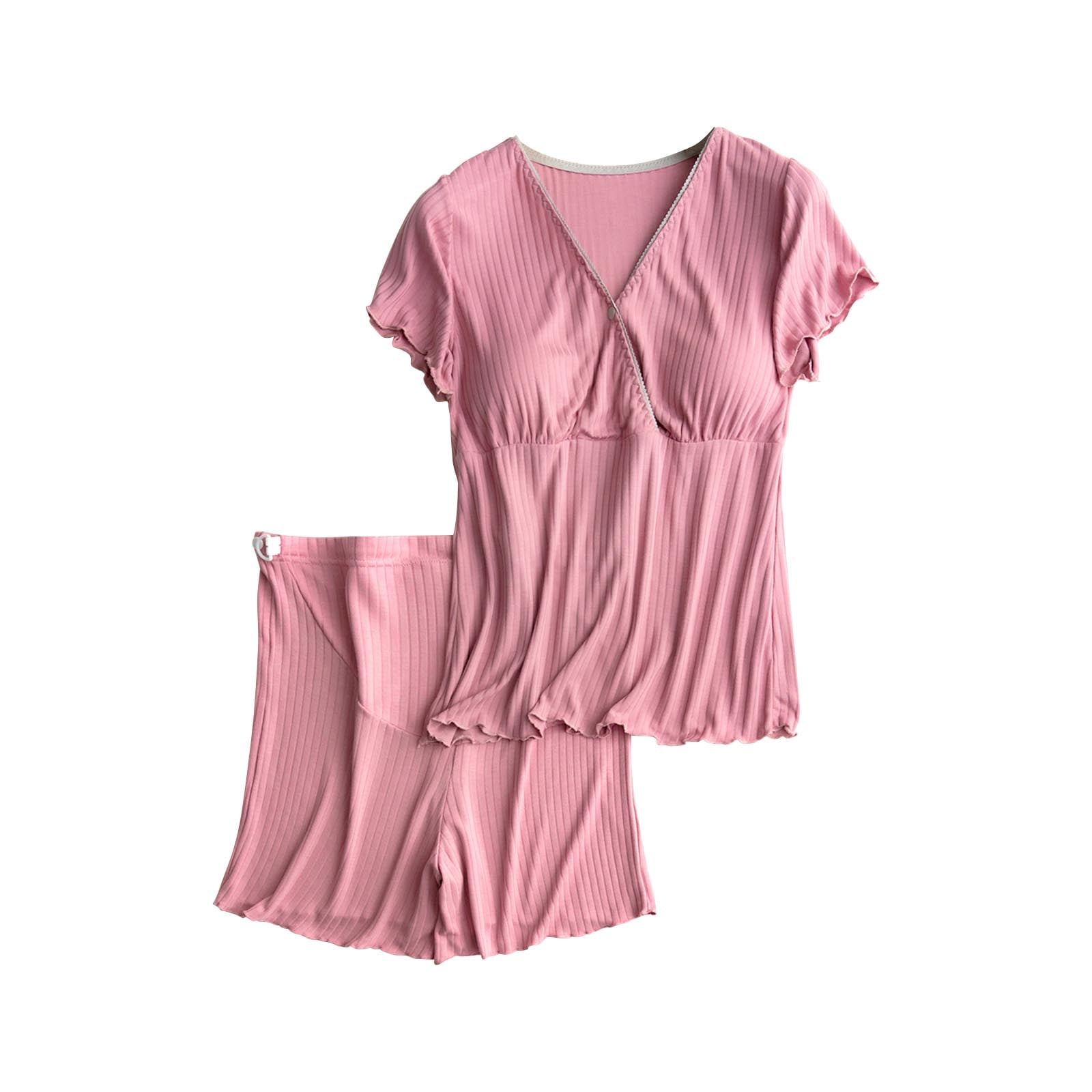 Lsljs Women s Maternity Nursing Pajama Set Breastfeeding Sleepwear Set Solid Color V Neck Short Sleeve Top Pants Pregnancy Pjs Maternity Pajamas