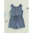 thumbnail image 2 of Jxzom Toddler Baby Girl Sleeveless Jumpsuit Solid Ribbed Knitted Tank Romper Shorts Overalls 6M 12M 18M 2T 3T 4T One-Piece Summer Clothes, 2 of 8