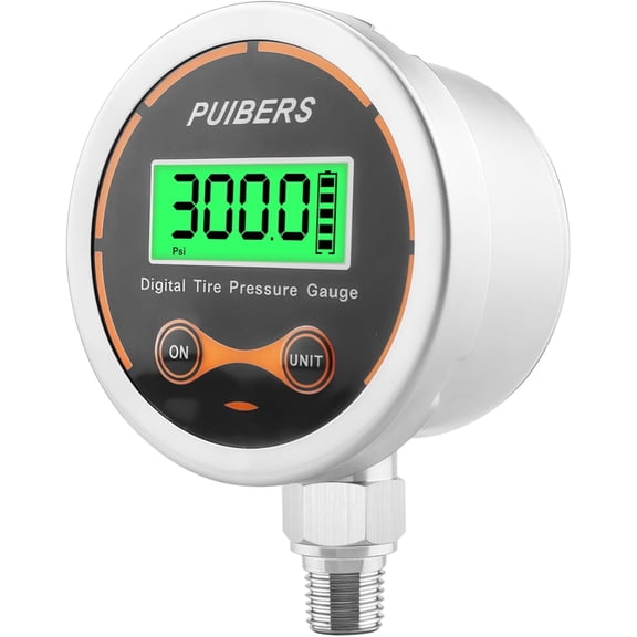 300 Psi Digital Water Pressure Gauge 1/4 NPT Lower Mount，Media Water, Air or Oil Pressure Gauge 304 Stainless ±0.25% Accuracy,Suitable for Home Water Pipe, HVAC,Air Pressure Measuring