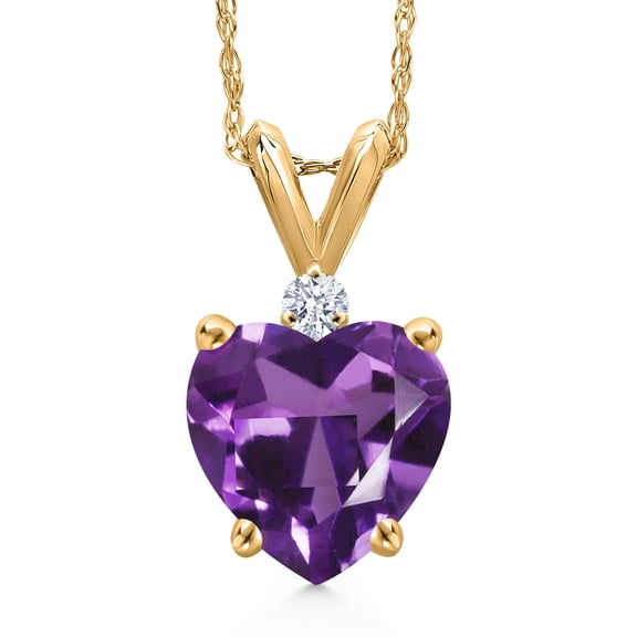 Gem Stone King 14K Yellow Gold Purple Amethyst and White Zirconia Pendant Necklace for Women | 1.63 Cttw | Gemstone February Birthstone | Heart Shape 8MM | With 18 inch Chain