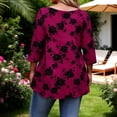 thumbnail image 6 of Craaazy Women's Plus Size Floral Print 3/4 Sleeve Crewneck T-Shirt - Casual Curved Hem Top Comfort & Style for Everyday Wear Gifts, 6 of 7