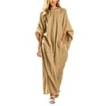 thumbnail image 2 of Uscallm Women Plus Size Maxi Dresses Long Sleeve Round Neck Loose Flowy Boho Casual Solid Party Dresses for Women, Khaki 2XL, 2 of 5