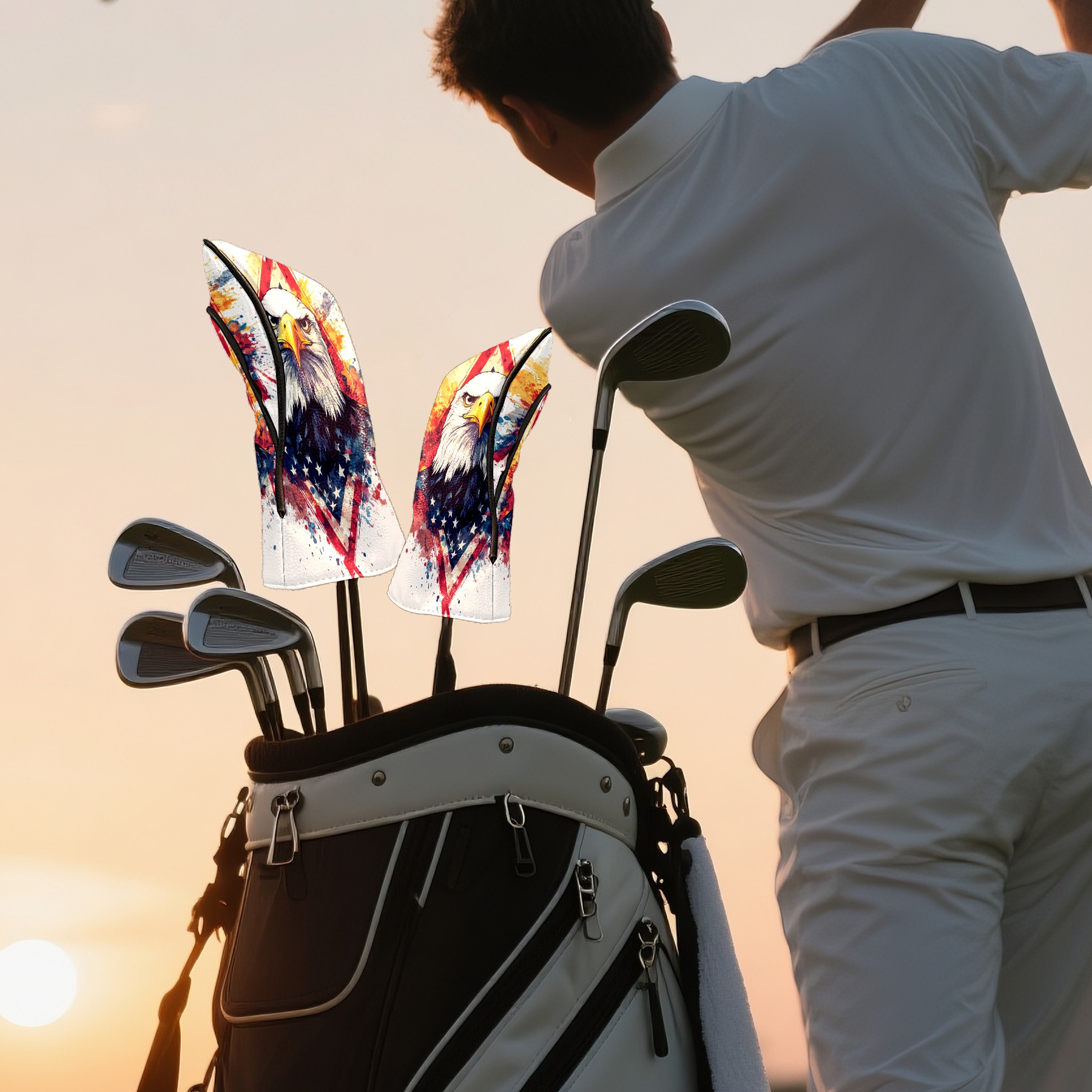 Golf Club Covers PU Leather Waterproof Head Covers for Fairway Woods Hybrids
