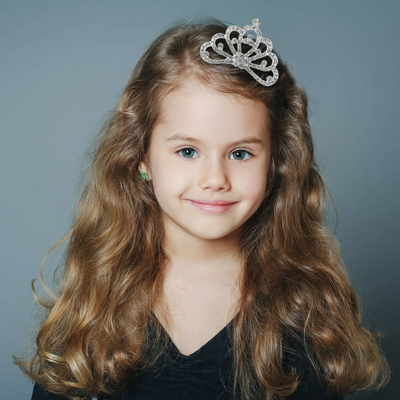 FOLOYORI 4Pcs Rhinestone Crowns with Comb Silver Chic Tiara for Girls Princess Dress Up New Year Party