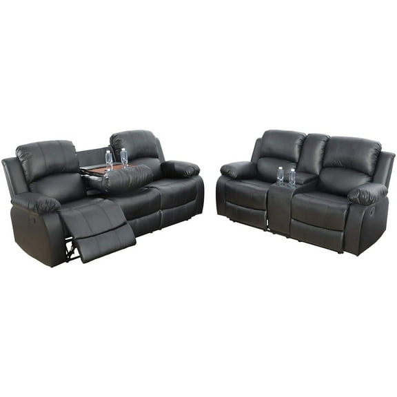 Pon Living Furniture Inc 2 Piece Modern Faux Leather Reclining Living Room Set Black