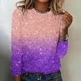 thumbnail image 2 of AOOCHASLIY Women's Paillette Blouse Fashion Women Casual Long Sleeve Gradient Printing Round Neck Loose T-Shirt Tops, 2 of 4