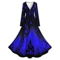 thumbnail image 5 of 2026 Women Halloween Witch Printed Maxi Dress V Neck Long Sleeve Gothic Flowy Long Dress for Halloween Themed Party, 5 of 6