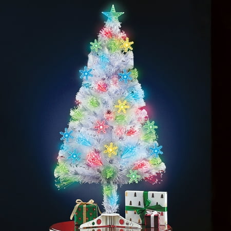 47-in Fiber Optic White Christmas Tree with Snowflake Accents - Colorful Holiday
