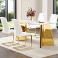 thumbnail image 6 of Modern Dining With Table & Chairs: 63"x31.5x30" Sintered Stone Tabletop Golden Butterfly Legs, 4 White Pu Chairs Metal Leg Supports Classy And Chair Collection: Support, 6 of 7