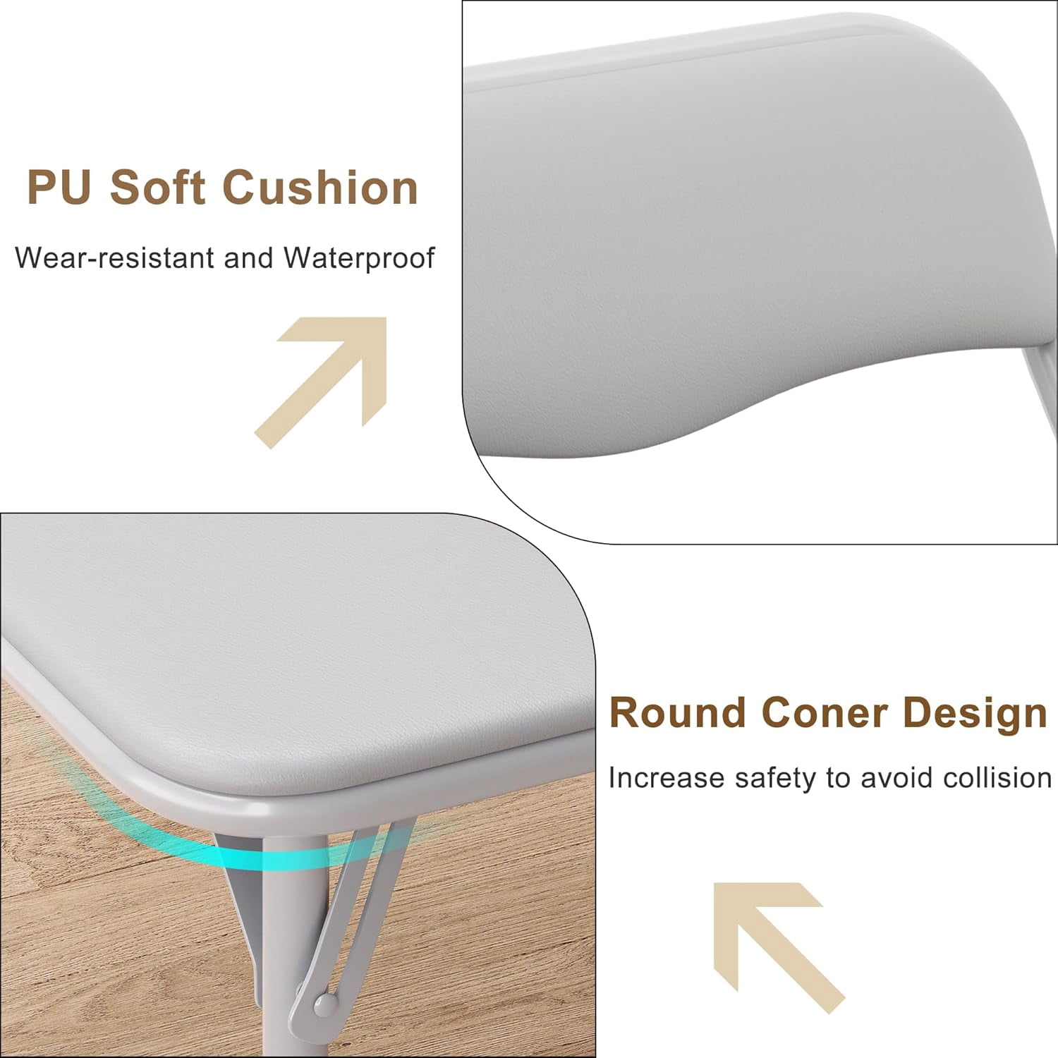 COZONY 3 Piece Kids Folding Table and Chair Set, Pu Soft Cushion, Portable Table and Chair Set for Playing, Reading, Eating, Gray