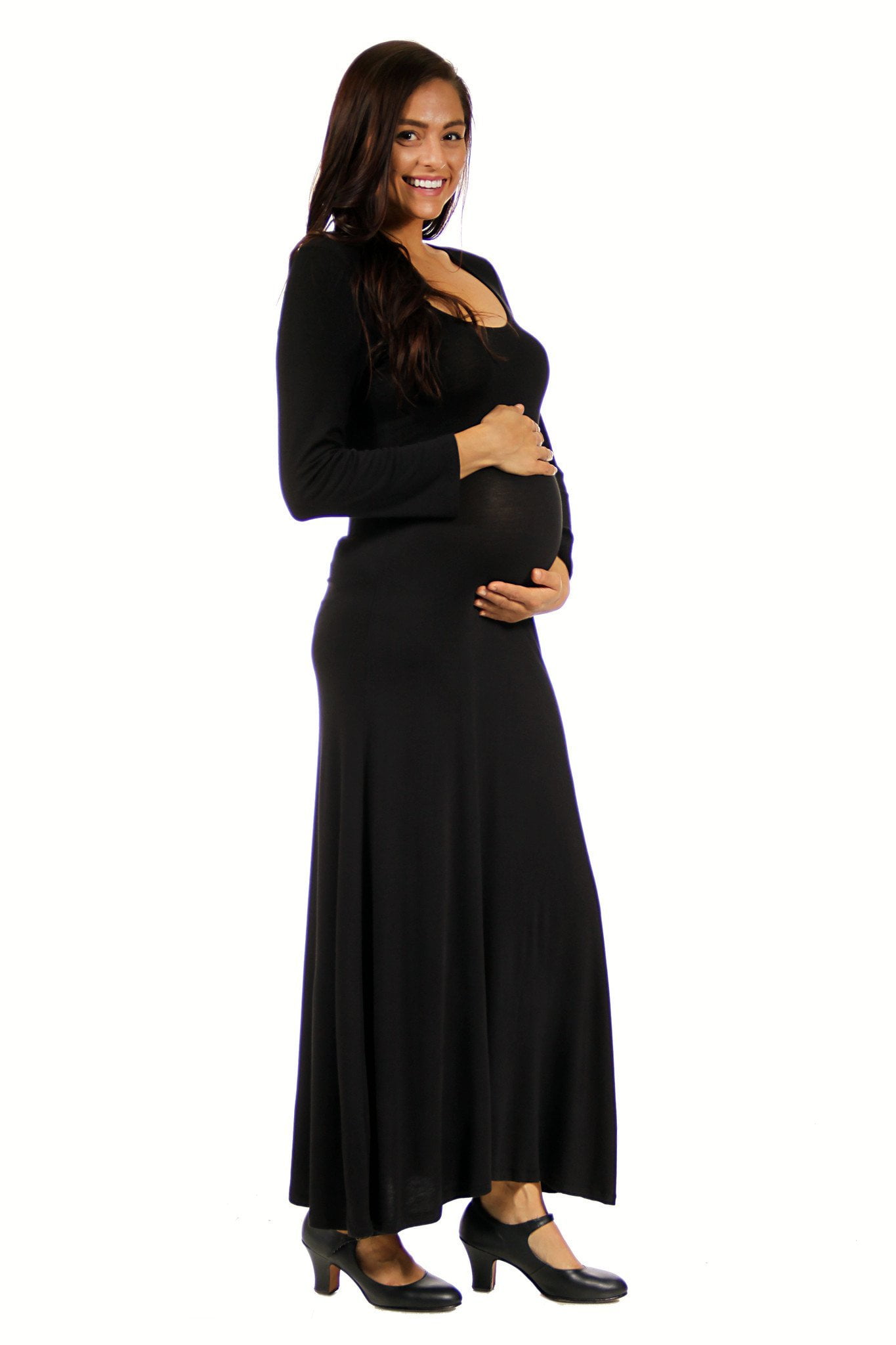 Women's Maternity Long Sleeve Scoop Neck Maxi Dress