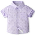 thumbnail image 4 of Toddler Baby Boys Summer Shirt Outfits 2 Piece Cute Clothes Cotton Short Sleeve Button Down Tops & Shorts Set 12 Months, Purple, 4 of 7