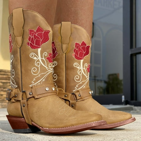 

Yinguo Buckle Belt Fashion Heel Boots Women s Rhinestone Style Point Embroidered Ethnic women s boots