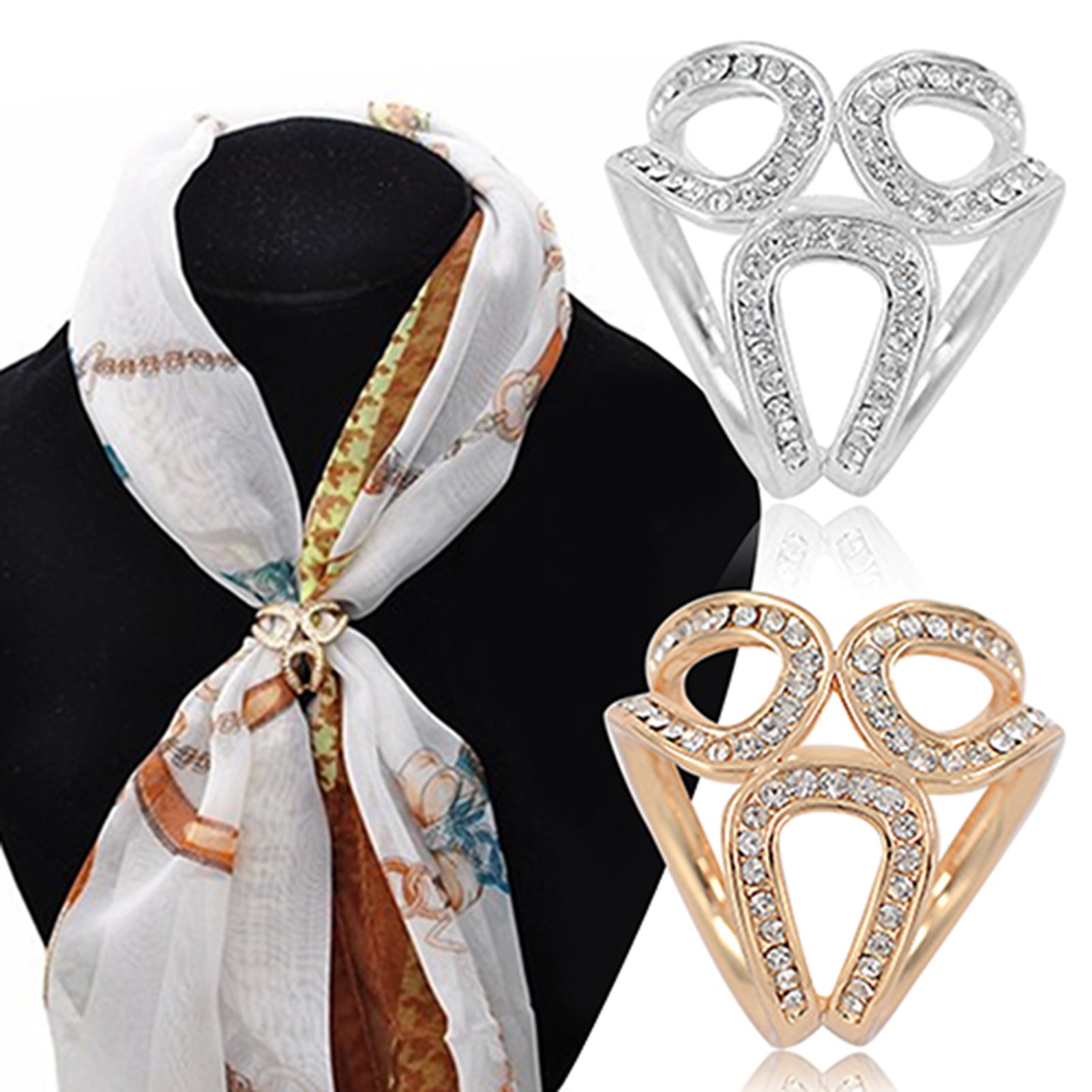 Naierhg Scarf Buckle Clip Simple Easy Matching Alloy Three-ring Rhinestone  Shawl Holder for Shopping Travel 