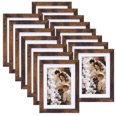 CRUGLA 15 Pack 5x7 Picture Frames Matted to 4x6 Photos, Gallery Wall Picture Frame, Brown
