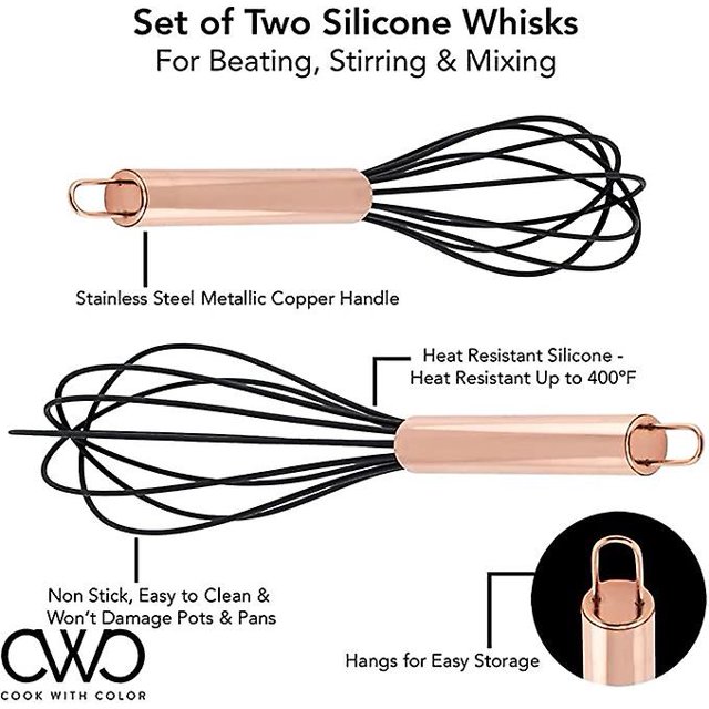 Batidor de silicona para cocinar, batidor de alambre de acero inoxidable, batidor de cocina resistente al calor, batidor de globos para sartenes antiadherentes, oro rosa, 1 unidad XianweiShao 1327534040982