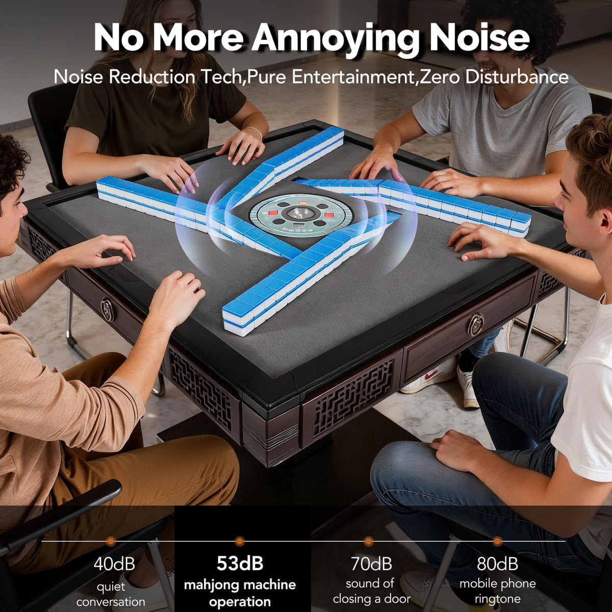 HomeMiYN Automatic Mahjong Table Foldable with Wheels,Roller Coaster Style Quiet Shuffling,with 42mm 152 Numbered Magnetic Tiles,for Domino Game,Suitable for Americans,Chinese,Filipinos,Brown