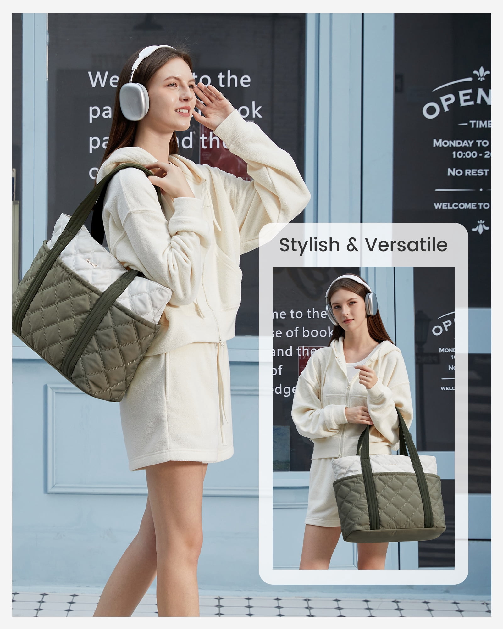 LOVEVOOK Puffer Laptop Tote Bag, Large Work Travel Laptop Bag for for Women, 15.6 Inch Large Computer Briefcase for Teacher Nurse Casual Shoulder Bag, Lightweight Soft Handbags