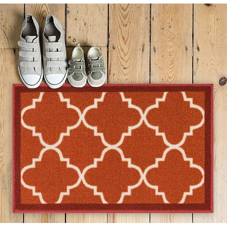 Low Cost Outdoor Kitchen Well Woven Non-Skid Slip Rubber Back Antibacterial 2x3 (2' x 3') Dallas Moroccan Trellis Rust Red Modern Geometric Lattice Thin Low Pile Machine Washable Indoor Outdoor Kitchen Entry ()