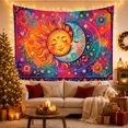 thumbnail image 3 of Sun and Moon Touching Among Stars, Mystical Boho for Celestial Art Lovers, Colorful Botanical Wall Art, Housewarming Gift, Tapestry Wall Hanging for Bedroom and Dorm, 3 of 7