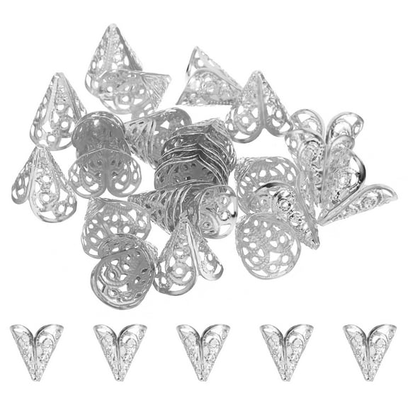 Uxcell Flower Bead Caps, 30Pcs 16x16mm Hollow Metal Spacer Bead End Caps Silver Tone
