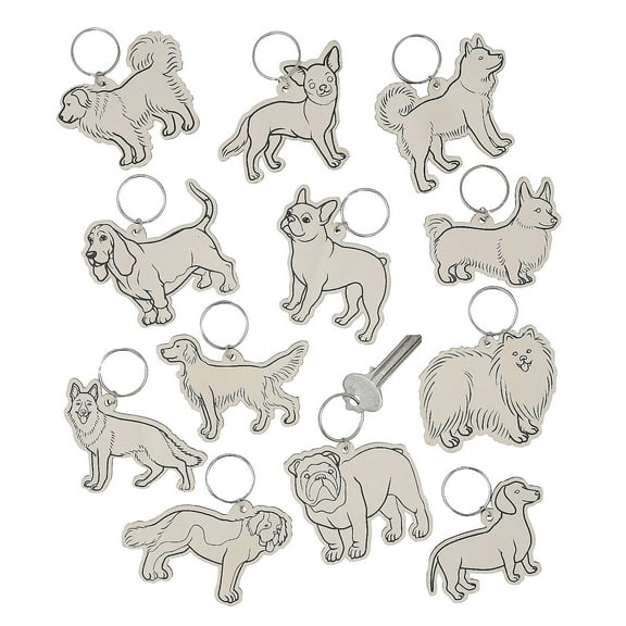 3" x 2 1/2" Bulk Color Your Own Dog Keychains Assortment