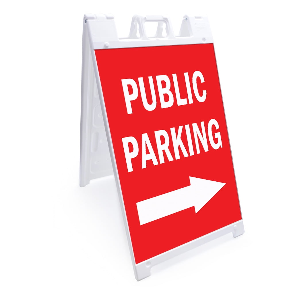 Aframe Sidewalk Public Parking With Arrow Sign With Graphics On Each