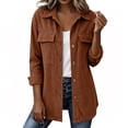 thumbnail image 2 of Corduroy Jacket for Women Trendy Long Sleeve Button Down Fall Shackets Oversized Lightweight Casual Coats with Pockets Light Brown 2XL, 2 of 7