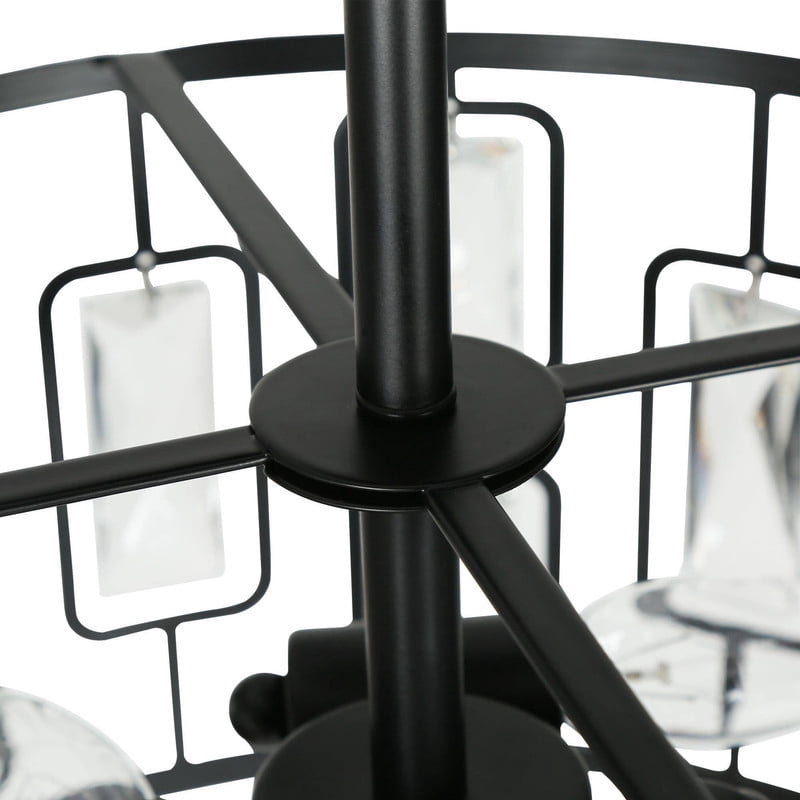 LNC Uzel 3-Light 13-in Matte Black Crystal LED Semi-flush Mount Light,13"Lx12"Hx13"D