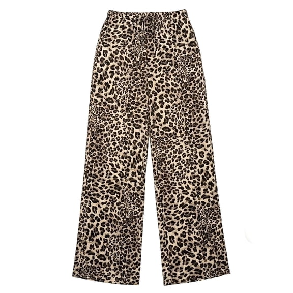 LIIPEE Casual Pants For Girls Leopard Print Elastic Waist Baggy Wide Leg Pants Kids Lightweight Breathable Everyday Trousers,10-11 Years