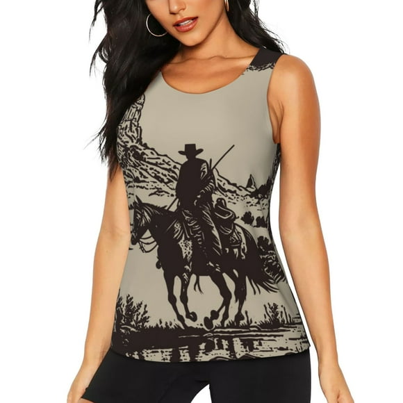 Vsdgher Western Desert Cowboy Print Tank Top Sports Vest Bra for Women Sports ,Quick Dry Sports Workout Running Top Vest-Large