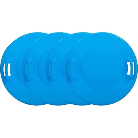 Superio Round Kids Snow Saucer Sled Blue 4 Pack Plastic Winter Sleds for Adults and Kids Outdoor Winter Fun